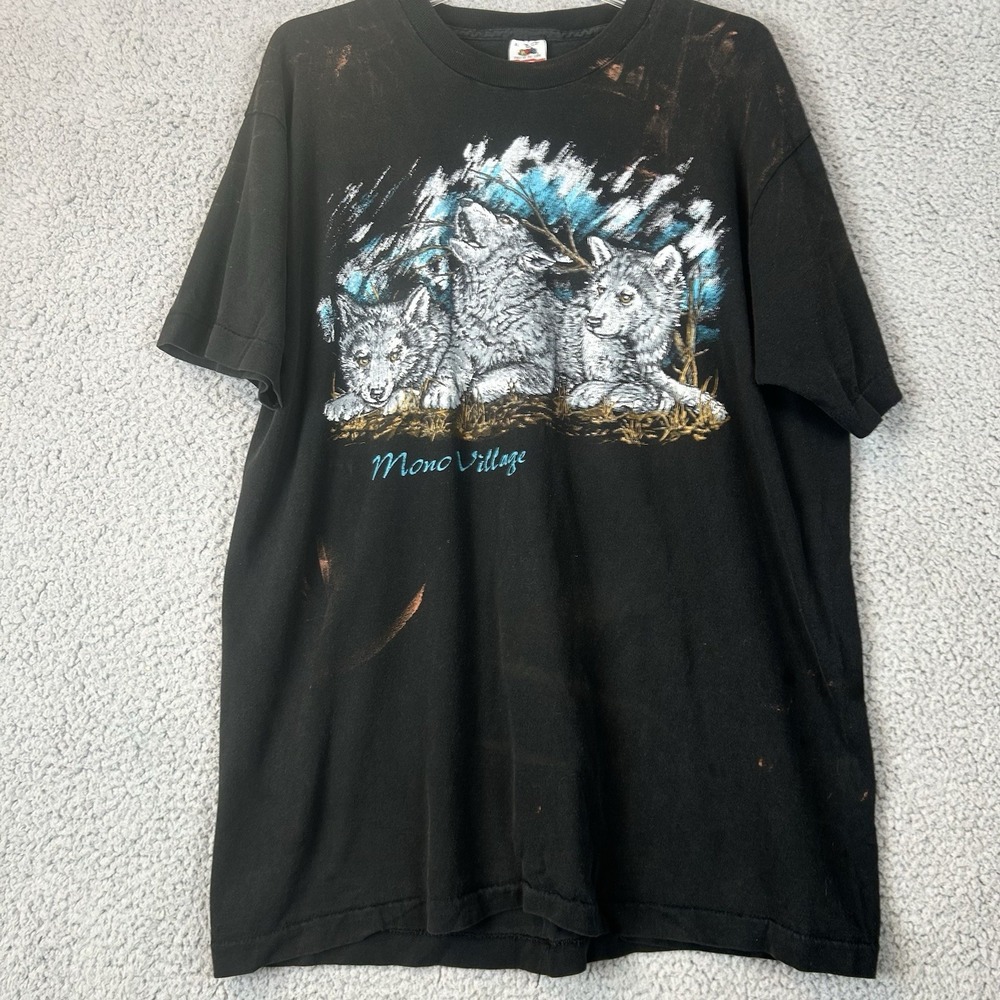 Vintage Mono Village USA Wolves Nature‎ Graphic Men's XL Single Stitch 90s